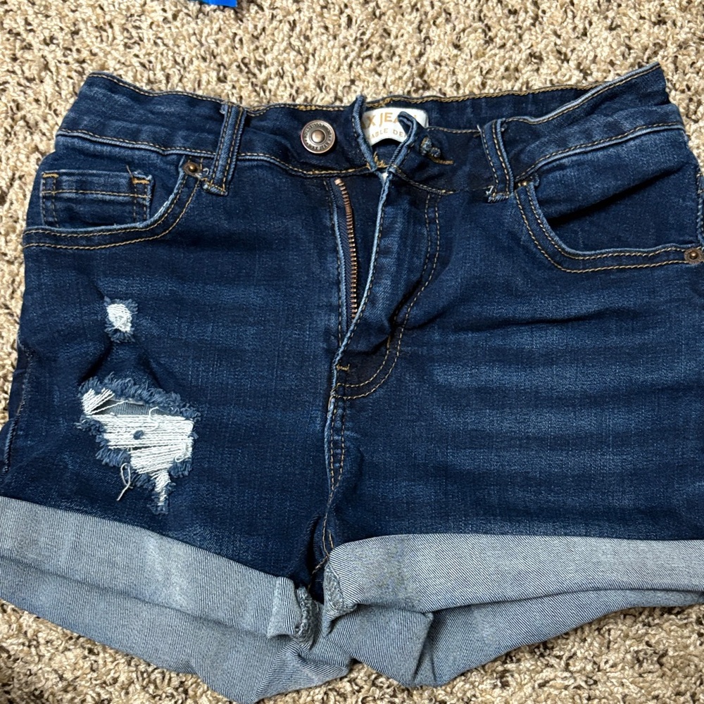 Wax Jean Dark Blue Distressed Jean Shorts